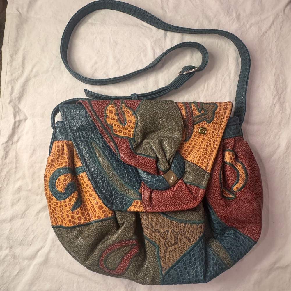 NAS BAG Vintage Patchwork Crossbody Bag Purse Multicolor Faux Leather Korea 90s